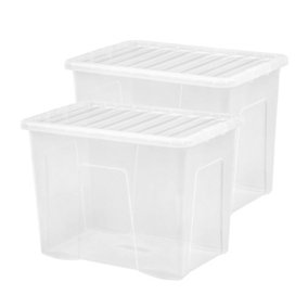 2 x Large 80 Litres Crystal Clear 60 x 40 x 42cm Transparent See Through Boxes With Lids