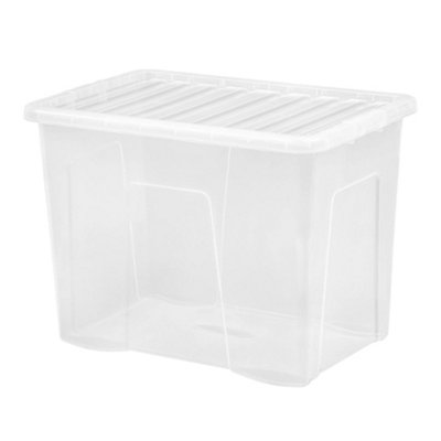 2 x Large 80 Litres Crystal Clear 60 x 40 x 42cm Transparent See Through Boxes With Lids