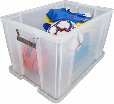 2 x Large Clear Stackable Nestable 15 Litre Storage Containers With Clip Locked Lids & Strong Handles