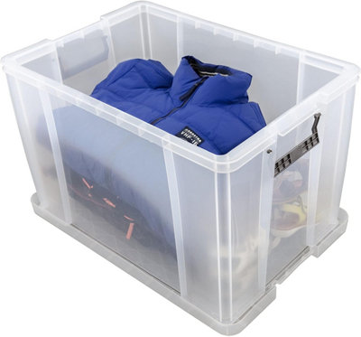 2 x Large Clear Stackable Nestable 48 Litre Storage Containers With Clip Locked Lids & Strong Handles