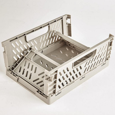 2 x Large Folding Storage Baskets - Grey Plastic Collapsing Home ...