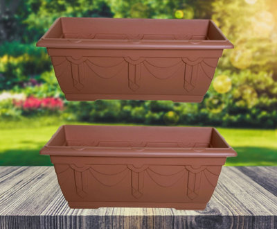 2 x Large Venetian Patio Planter Trough Plant Pot 60cm Plastic Terracotta Colour Pot