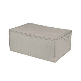 2 x Large Zipped Storage Bags - Herringbone Print Polypropylene Organiser Box for Bedding & Clothing - Each H20.5 x W46 x D46cm