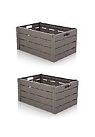 2 X Light Grey 60 Litre Wood Effect Folding Collapsible Plastic Storage Crate Boot Box