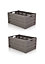 2 X Light Grey 60 Litre Wood Effect Folding Collapsible Plastic Storage Crate Boot Box