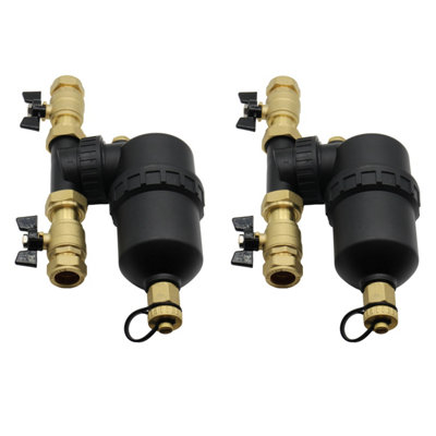 2 x Magnetic Filter for Central Heating Systems 22mm with Isolation ...