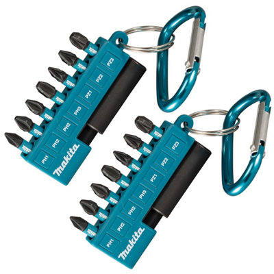 2 x Makita 8 Piece Black Screwdriver Impact Rated Bit Set Pozi PZ2 1 3+ Key Ring