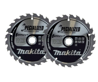 2 x Makita B-62979 165mm x 20mm 25 Teeth Efficut Circular Saw Blade DHS680Z