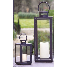 2 x Malvern Outdoor Lanterns with Flickering Faux Candles - Weather Resistant Garden Light Up Decoration - 1 Small & 1 Large