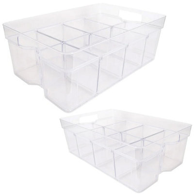 2 x Medium (36.5x27.5x10.5cm) Adjustable & Stackable Storage Organisers With Modular Compartments For Crafts & Beads
