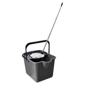 2 x Metallic 12L Mop & Bucket Set For Cleaning Hard Floors Complete With Pouring Lip & Cotton Mop