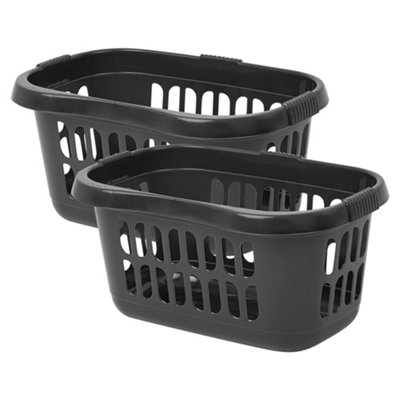 2 x Midnight (Black/Grey) Plastic Laundry Baskets For Washing Clothes & Laundry