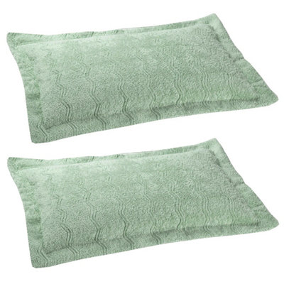 2 x Mint Candlewick Pillow Shams - Soft & Lightweight 100% Cotton Pillow Cover Cases with Wave Design - Measure W66 x D51cm