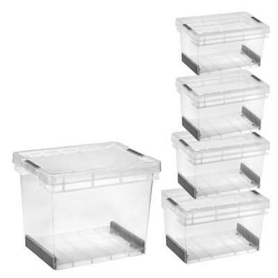 2 x Modular Plastic Storage Containers 15 Litre Ultra Resistant With Secure Clip Lock Lids