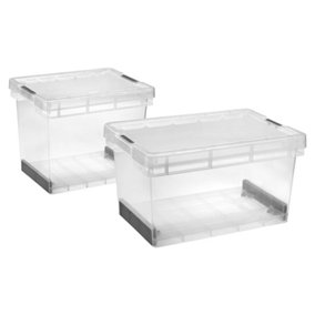 2 x Modular Plastic Storage Containers 45 Litre Ultra Resistant With Secure Clip Lock Lids