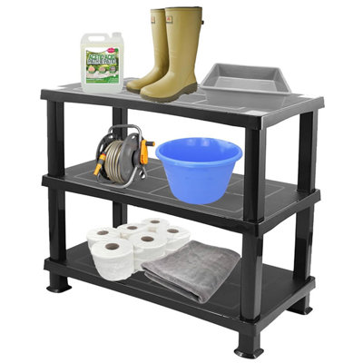 2 x Multipurpose 3 Tier Strong Black Plastic Shelving Units Racking ...