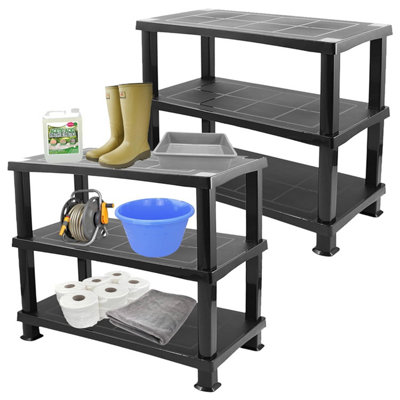 2 x Multipurpose 3 Tier Strong Black Plastic Shelving Units Racking ...