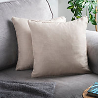 2 x Natural Cushions with Inserts - Large Square Jewel Toned Textured Zipped Covers with Hollowfibre Pads - Each 46 x 46cm