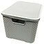 2 x Nature Inspired Light Grey Home & Office Rattan Effect Storage Baskets With Lids