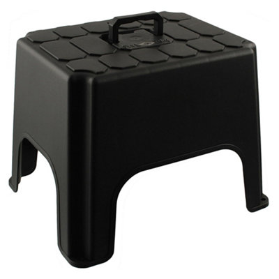 2 x Non-Slip Step Up Strong Hardwearing Black Stool With Built In Carry Handle