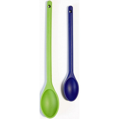 2 x Non-Stain Nylon Cooking Spoons - 38 & 30cm Heat Resistant, Non-Scratch, Anti-Bacterial Hygienic Kitchen Utensil Spoon Set