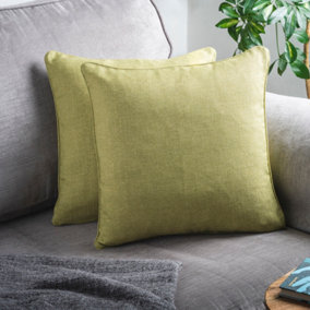 2 x Olive Cushions with Inserts - Large Square Jewel Toned Textured Zipped Covers with Hollowfibre Pads - Each 46 x 46cm