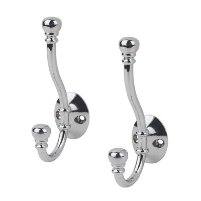 2 x Polished Chrome Metal Hat and Coat Hooks, Door Robe Dress Antique Ball End