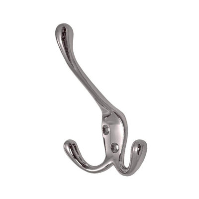 2 x Polished Chrome Metal Triple Hat and Coat Hooks