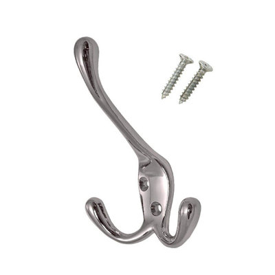 2 x Polished Chrome Metal Triple Hat and Coat Hooks - 4