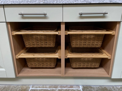 2 x Pull out Wicker Basket Drawer 600mm Kitchen Storage Solution 100% Handmade Rattan FREE Fixing Kit