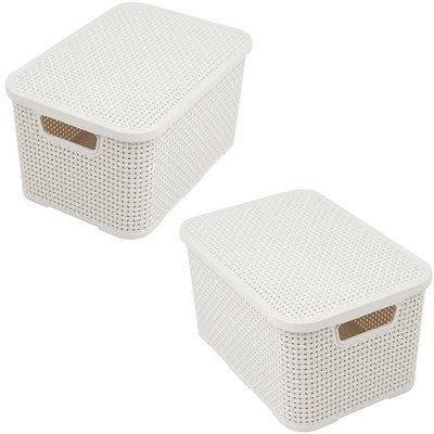 2 x Rattan Effect Cream Home Office Laundry Storage Baskets