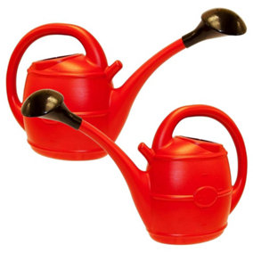 2 x Red 10 Litre Lightweight Garden Watering Cans With Sprinkler Rose Heads & Handles