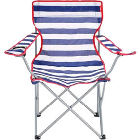 2 x Red & Blue Striped Foldable Outdoor Garden Camping Chairs With Cup Holder & Arm Rest