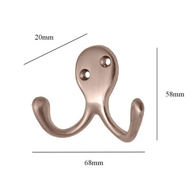 2 x Satin Nickel Double Coat Hooks - 3