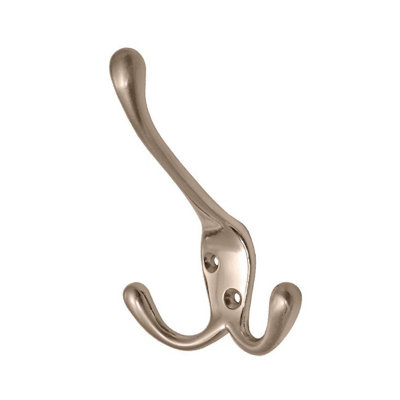 2 x Satin Nickel Metal Triple Hat and Coat Hooks