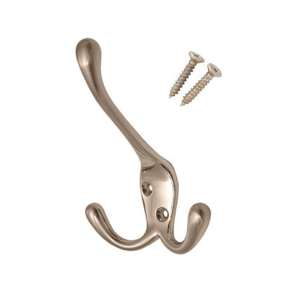 2 x Satin Nickel Metal Triple Hat and Coat Hooks - 4