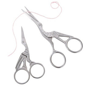 2 x Sewing Embroidery Stork Scissors - Vintage Inspired Haberdashery Craft Precision Scissor for Paper & Textiles - L11.5 & L9cm