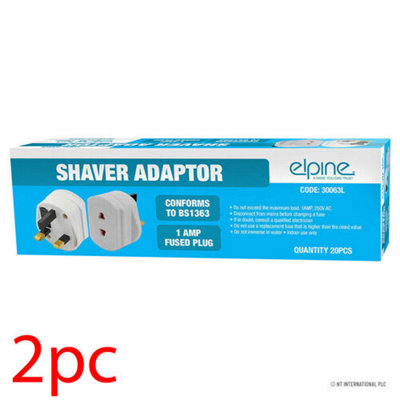 2 X Shaver Adaptor UK To 2 Pin Socket Plug Fuse Toothbrush Bath Shaving 1 Amp