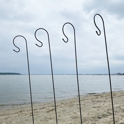 2 x Shepherds Crook Black Metal Garden Border Hooks (1m)
