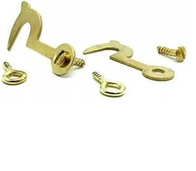 2 x Side Hooks & Eyes 35MM Cupboard Door Catch Box Dolls House Latch & Screws