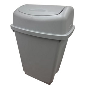 2 x Silver 25 Litre Home Kitchen Office Plastic Waste Bins With Swing Lids