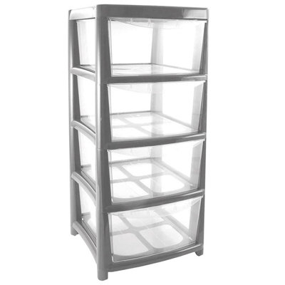 2 x Silver 4 Tier Home Office School Clear Plastic Storage Unit Perfect ...