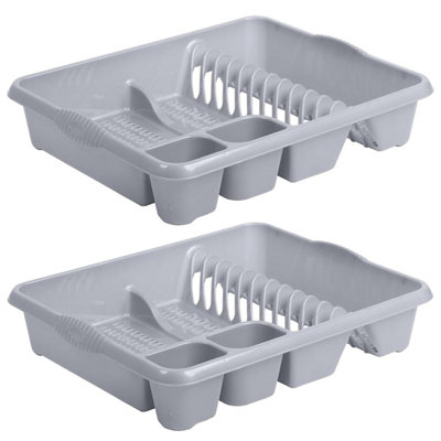 2 x Silver Kitchen Counter Rack Dish Drainer With Integral Handles