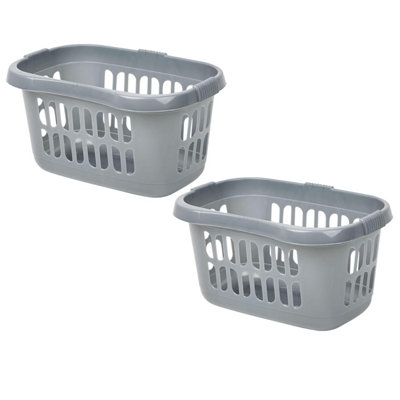 2 x Silver Laundry Tidy Up Organiser Hipster Baskets For Home Bedroom & Utility Rooms