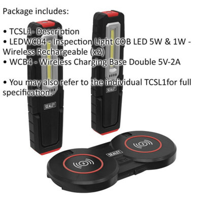 2 x Slim Magnetic Inspection Light & Dual Charging Base - 5W COB & 1W SMD LED