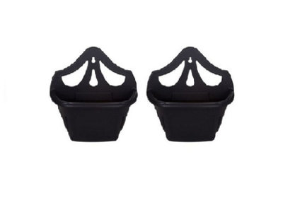 2 x Small 31cm Venetian Wall Planter Basket Garden Pot Plastic Black Colour