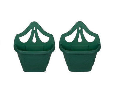 2 x Small 31cm Venetian Wall Planter Basket Garden Pot Plastic Green Colour