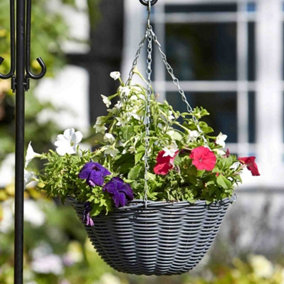 2 x Smart Garden 35cm 14 Inch Rattan Effect Hanging Basket Slate Grey Planter