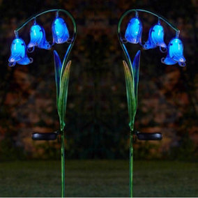 2 x Smart Garden Bluebell Blue Flower Glass Solar Stake Light Garden LED 1012534
