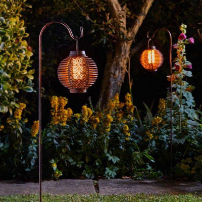 2 x Smart Garden Solar Forli Flaming Lantern LED Light Silhouette Shepherds Hook